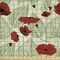 Ambesonne Poppy Flower Fabric by The Yard, Sketchy Tree Leaves Rural Floral Growth Botany Nature Inspired, Decorative Satin Fabric for Home Textiles and Crafts, 2 Yards, Scarlet Fern Green Beige